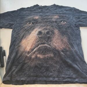 Vintage The Mountain Small Black Rottweiler Dog Graphic Face T Shirt